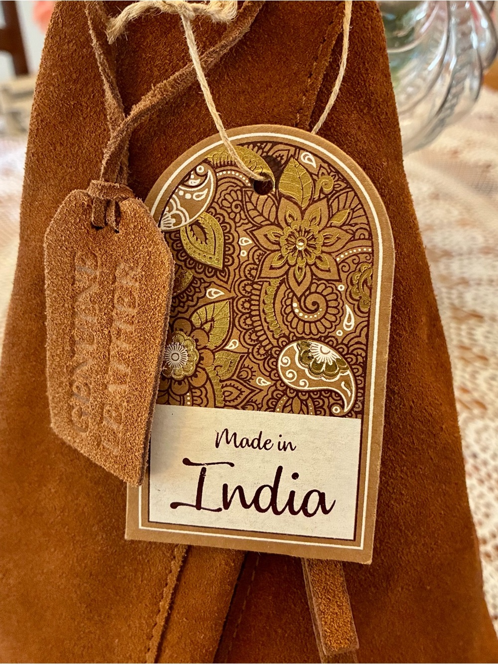 NWT Made in India Brown Suede Women’s Backpack/Sling Bag - Picture 10 of 11